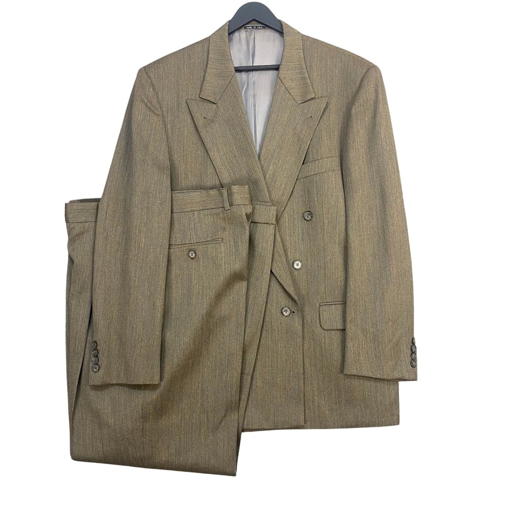 Vintage Joseph Abboud 2pc Wool Suit Double Breasted Mens 42L Brown USA Peak New